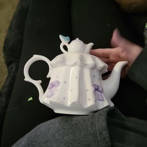 Elegant White and Purple Teapot